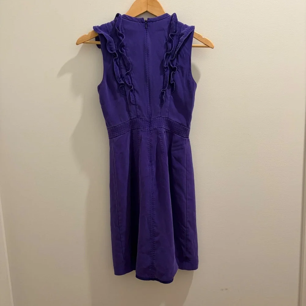 Tory Burch Purple Ruffle Sleeveless Sheath Dress Size 0 Mini Embroidery Zip Back